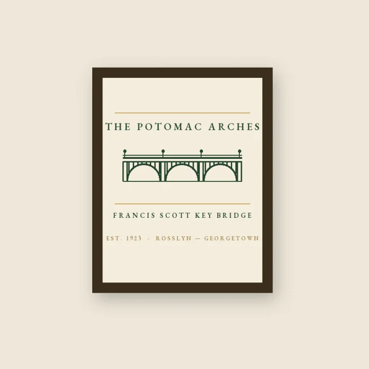 Letterpress art print of the Key Bridge's five arches